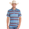Rock & Roll Mens Striped Print Polo Shirt Blue - BM51T08726-45