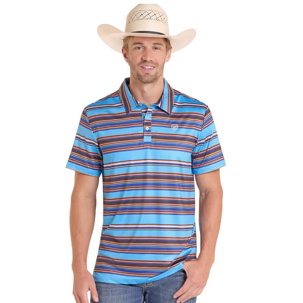 Rock & Roll Mens Striped Print Polo Shirt Blue - BM51T08726-45