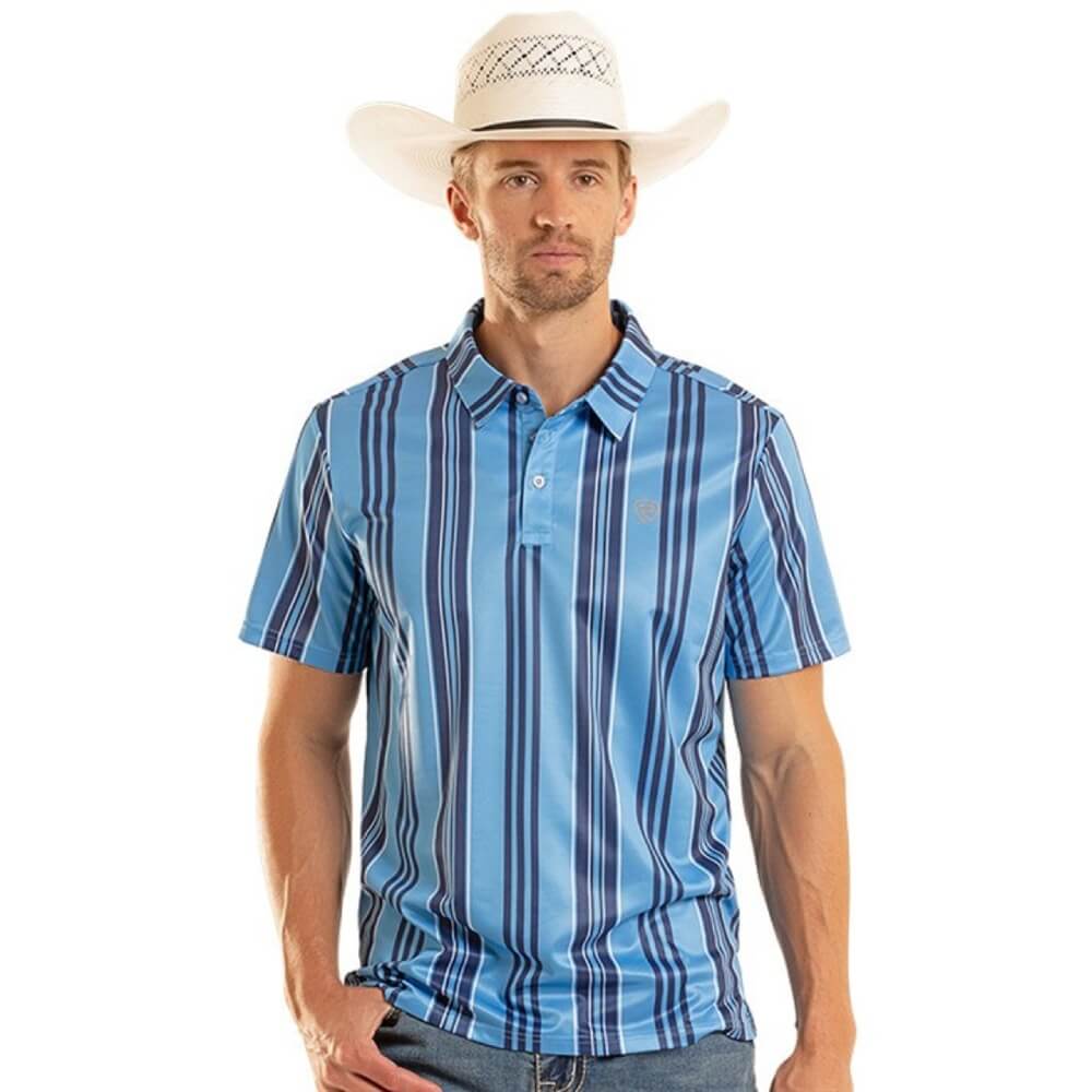 Rock & Roll Mens Striped Print Polo Shirt Blue - BM51T08728-45
