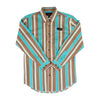 Rock & Roll Mens Striped Printed Shirt Turquoise/Brown - BMB2S08652-81