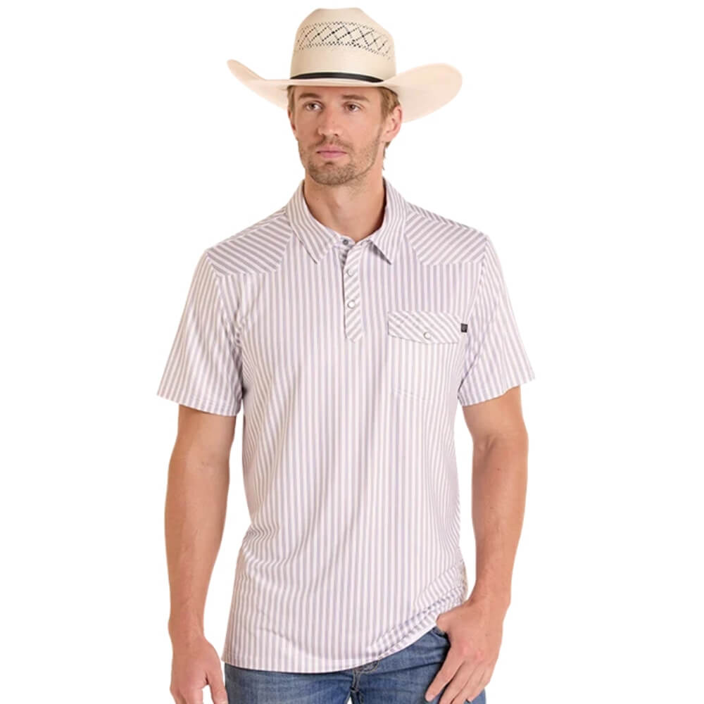 Rock & Roll Mens Western Stripe Polo Shirt White - BM51T09335-15