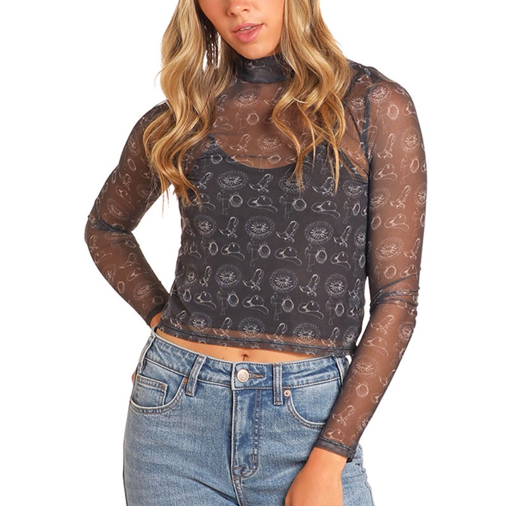 Rock & Roll Womens Cowgirl Black Blouse