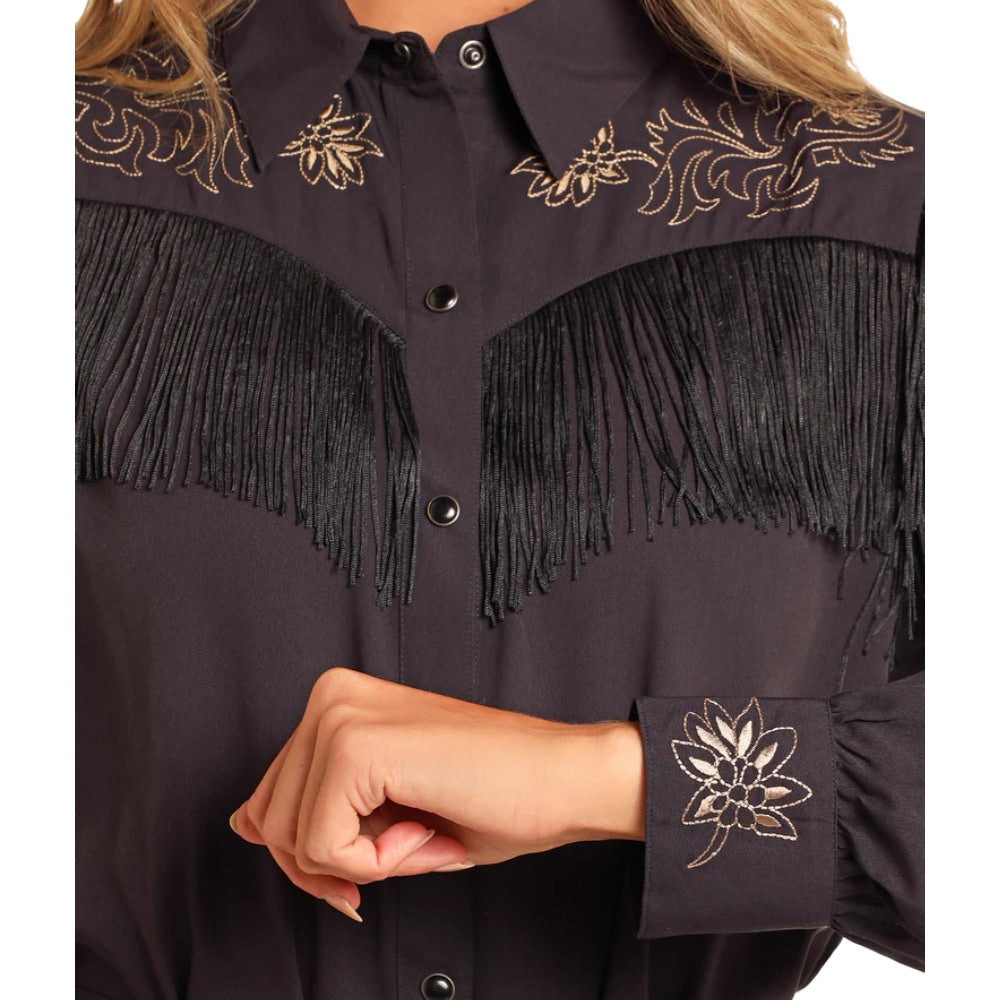 Rock & Roll Womens Embroidered Fringe Shirt Dress