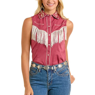 Rock & Roll Womens Embroidered Retro Snap Shirt