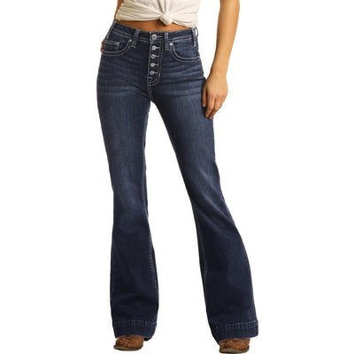 Rock & Roll Womens High Rise Extra Stretch Button Fly Trouser Jeans - W8H4165-43