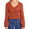 Rock & Roll Womens Long Sleeve Smocked Bodice Blouse Rust 