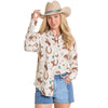 Rock & Roll Womens Printed Long Sleeve Shirt White - BWB2S08133-12