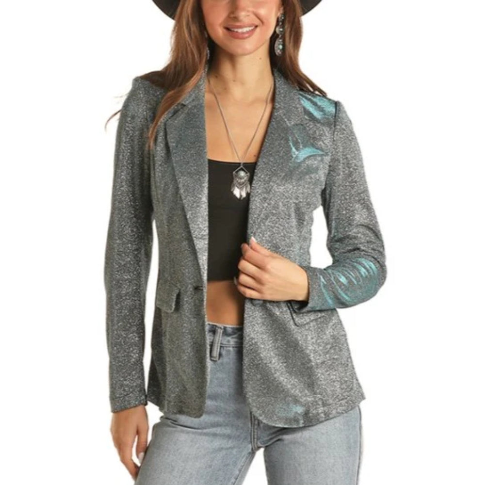 Rock & Roll Womens Shimmering Glittered Blazer - BW92T02056-81