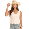 Rock & Roll Womens White Eyelet Inset Blouse Cream - BW20T08773-12
