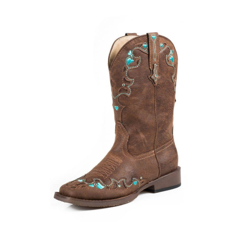 Roper Girls Hearts Faux Leather Brown Boots (Sizes 9 - 3 Youth) - 0901819010997BR