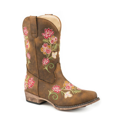 Roper Kids Vintage Tan Flower Western Boots (Sizes: 9 - 3 Youth)
