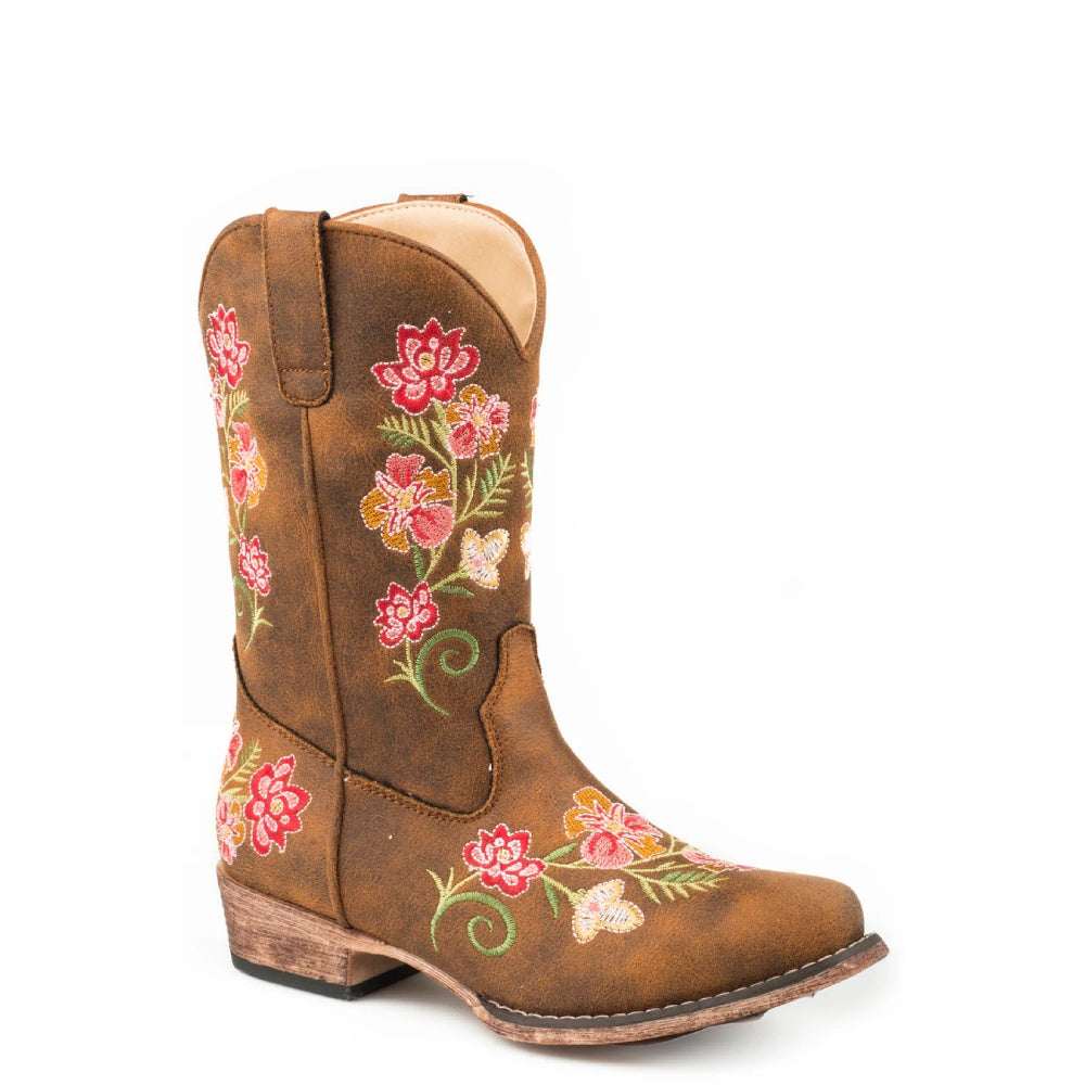 Roper Kids Vintage Tan Flower Boots - 0901815662487TA