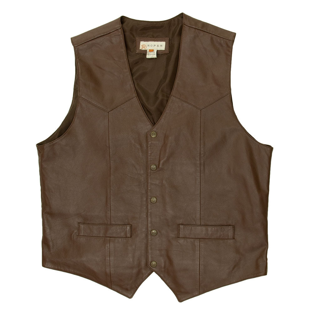 Roper Mens Lamb Nappa Leather Vest | Brown | Shop Online