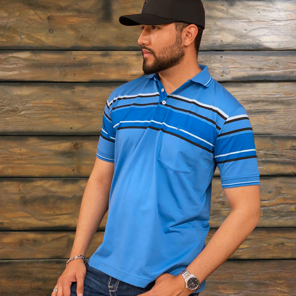 Starr Mens Striped Short Sleeve Polo Shirt - SWSTPSS23-BLUE