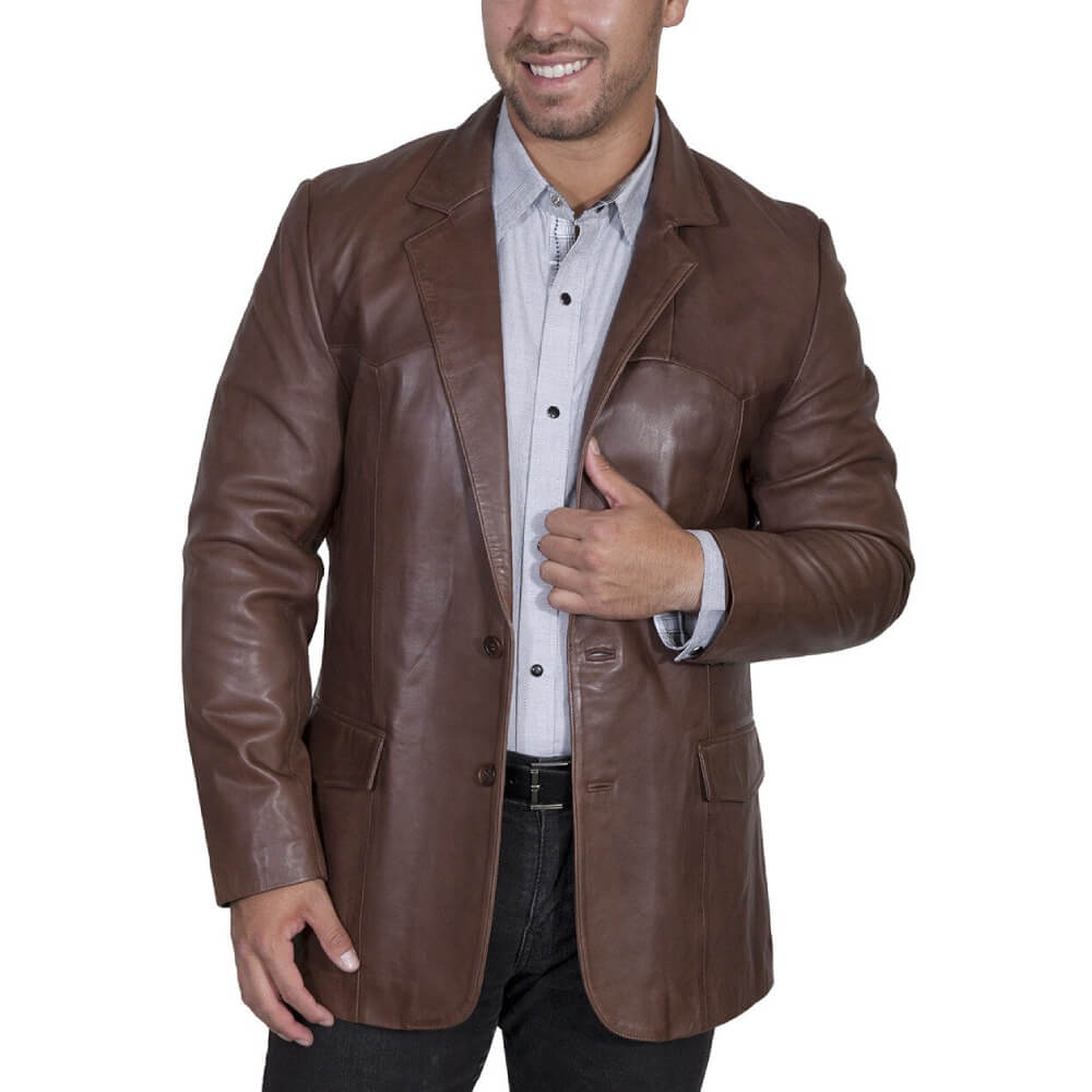 Scully Mens Chocolate Leather Blazer - 501-427