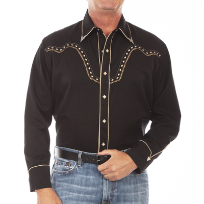 Scully Mens Diamond Embroidered Long Sleeve Snap Shirt - P-898