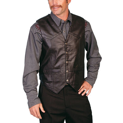 Scully Mens Lambskin Black Leather Vest - 507-144