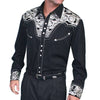 Black western-style shirt with white embroidery on a white background
