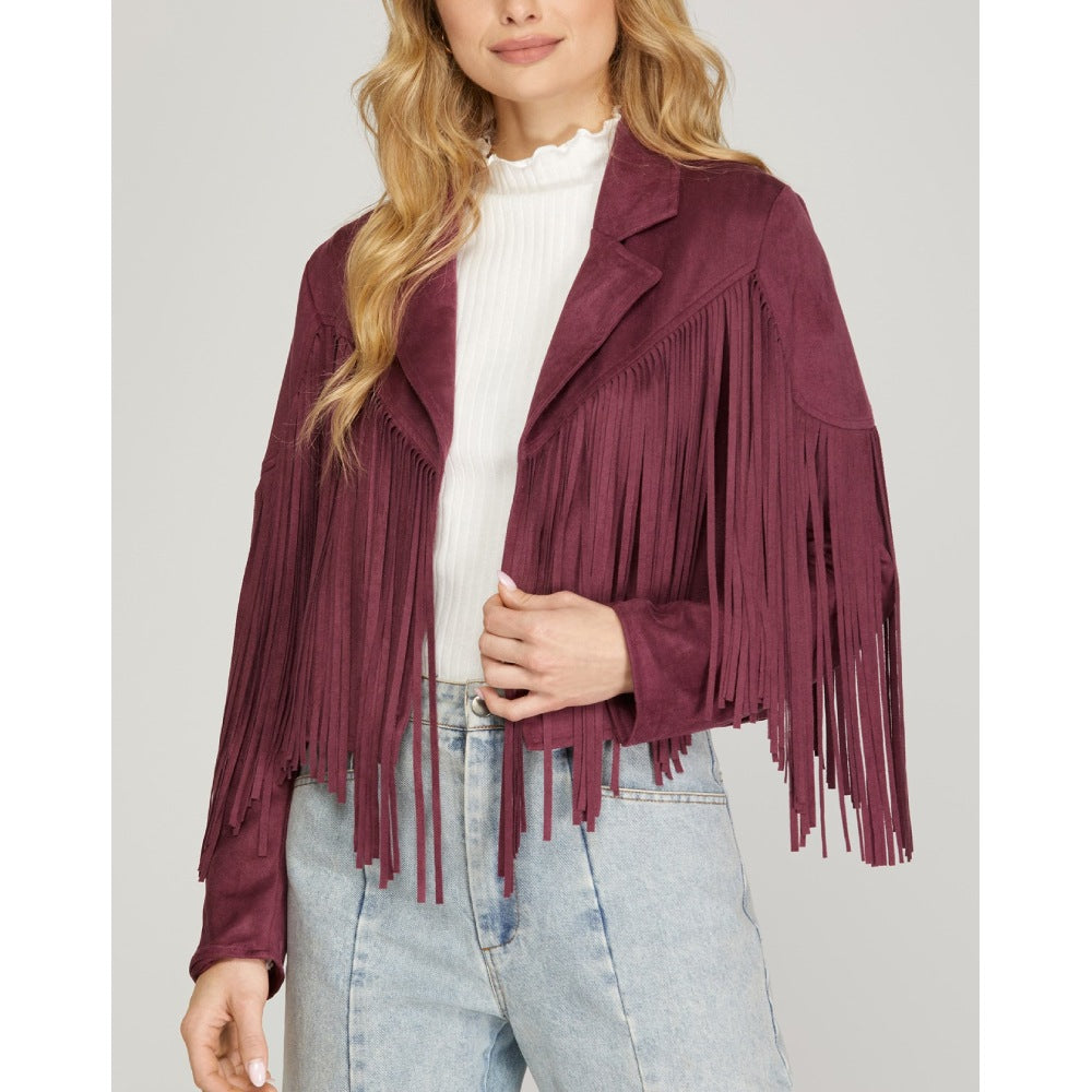 She+Sky Womens Fringe Jacket 