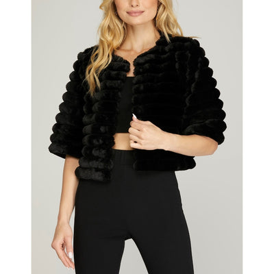 She+Sky Womens Half Sleeve Fur Jacket