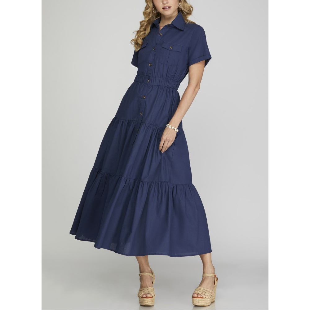 She+Sky Womens Tiered Woven Maxi Dress