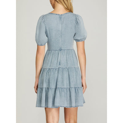 She+Sky Womens Puff Sleeve Dress