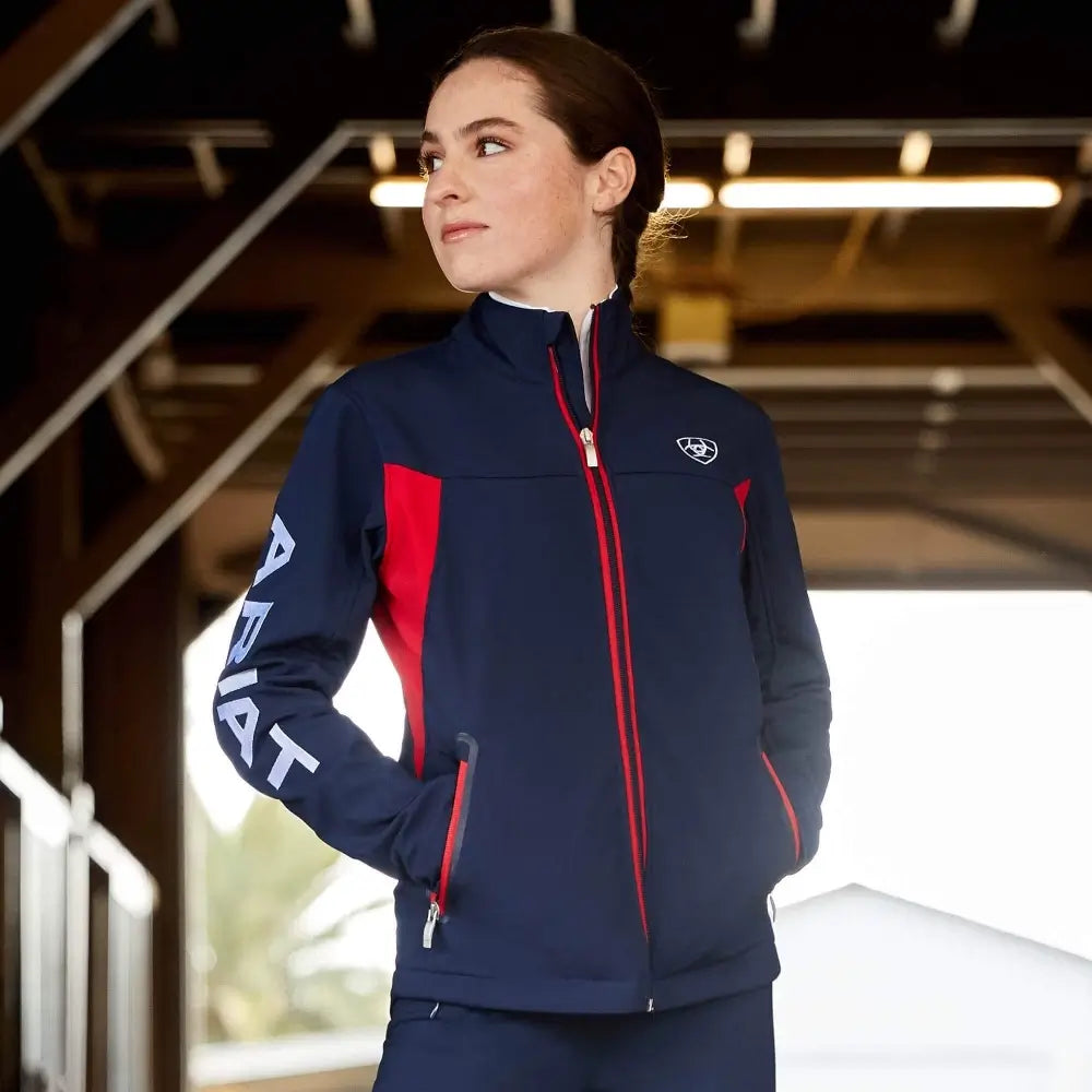woman wearing navy ariat jacket