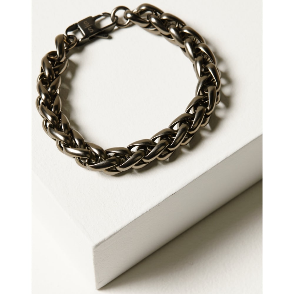Silver Strike Mens Matte Gun Metal Braided Link Bracelet