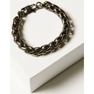 Silver Strike Mens Matte Gun Metal Braided Link Bracelet