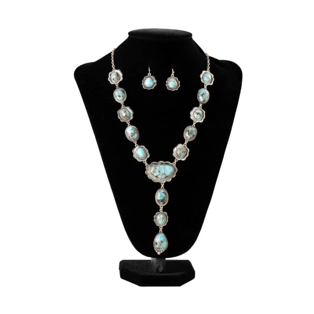 Silver Strike Womens Necklace Set Matte Turquoise Stones Jewelry Set