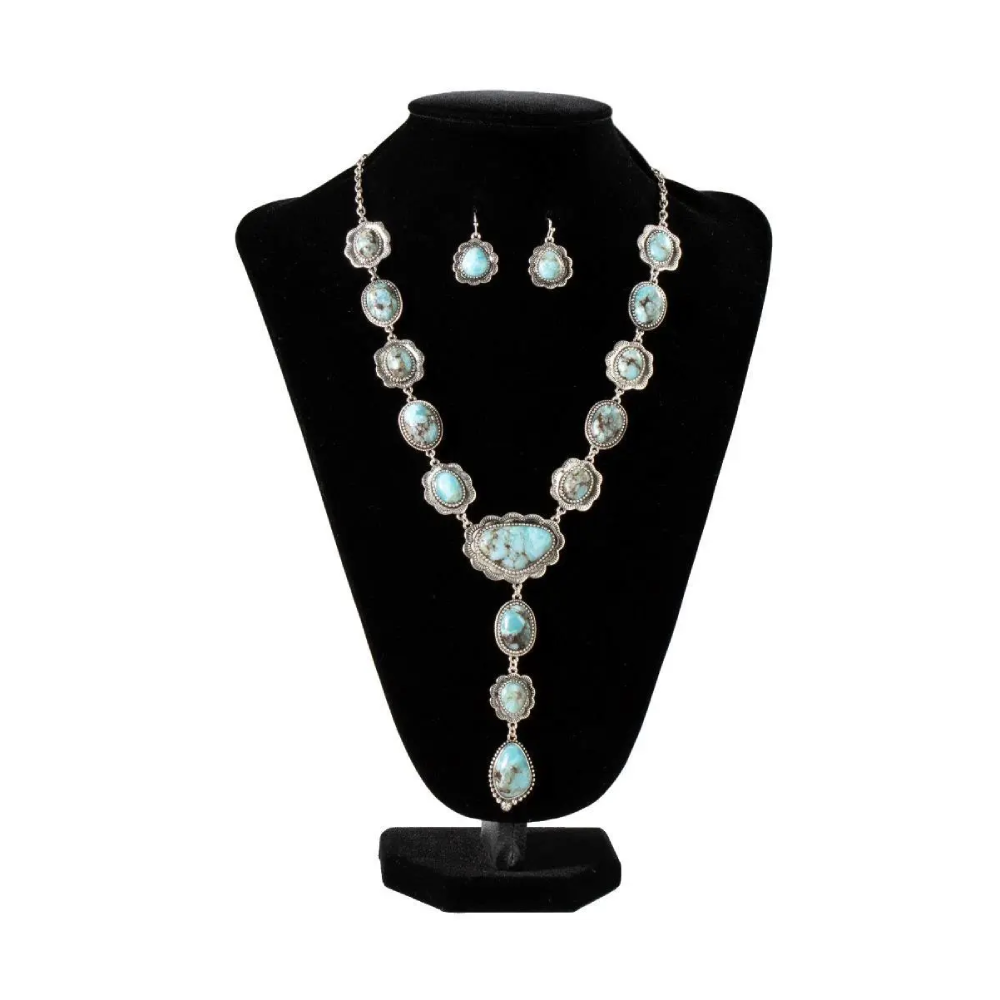 Silver Strike Womens Necklace Set Matte Turquoise Stones Jewelry Set - D450021971