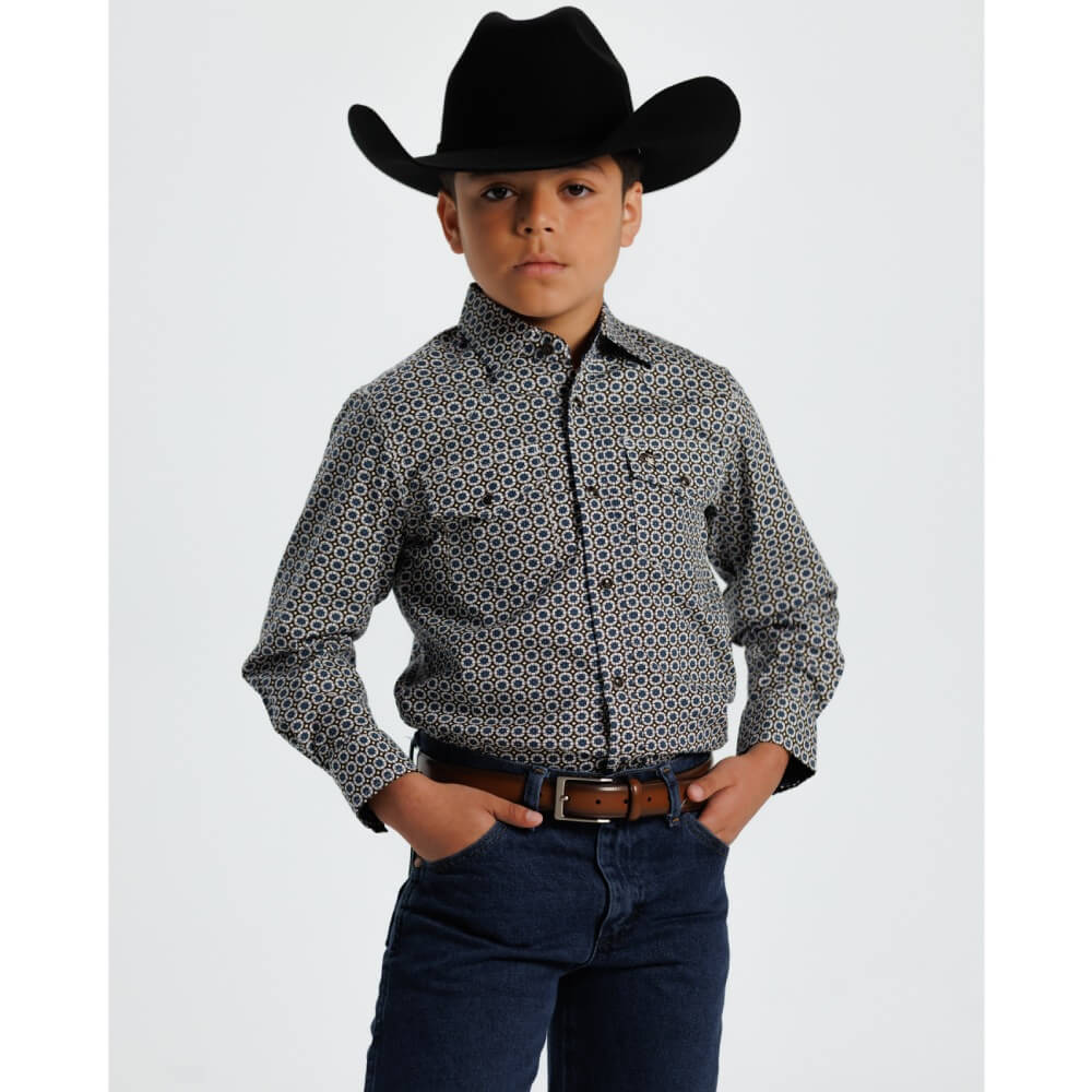 Starr Boys Printed Snap Long Sleeve Shirt Blue Geo - SWBPTSLS-405