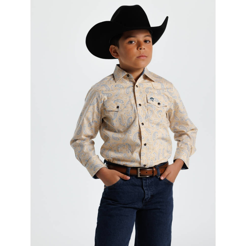 Starr Boys Printed Snap Long Sleeve Shirt Cream Paisley - SWBPTSLS-403