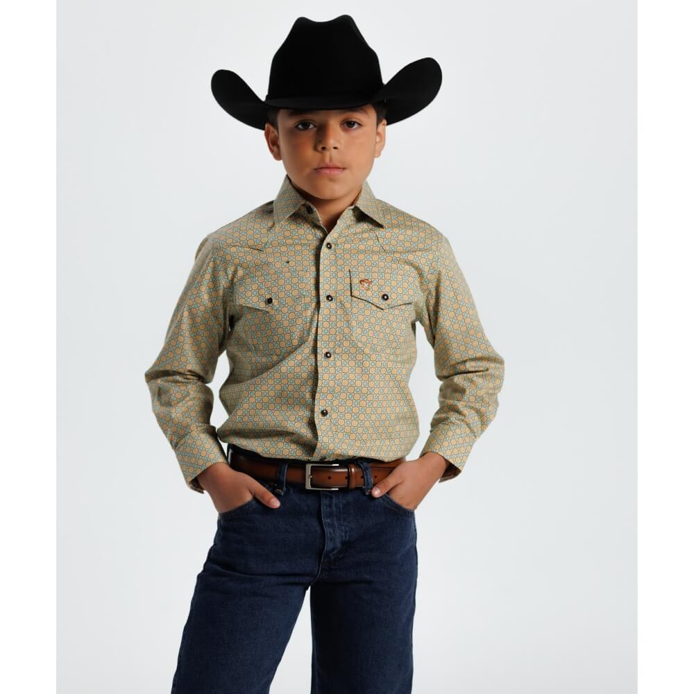 Starr Boys Printed Snap Long Sleeve Shirt Yellow/Green Geo - SWBPTSLS-401