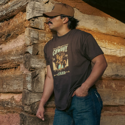 Starr Mens American Cowboy Graphic Short Sleeve T-Shirt Brown
