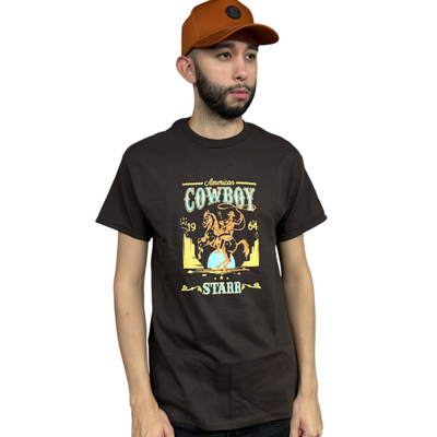 Starr Mens American Cowboy Graphic Short Sleeve T-Shirt Brown