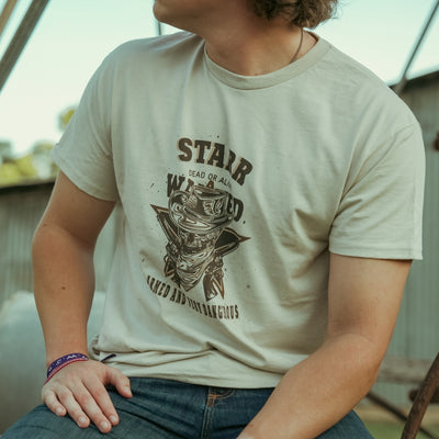 Starr Mens Dead Or Alive Graphic Short Sleeve T-Shirt Cream
