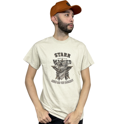 Starr Mens Dead Or Alive Graphic Short Sleeve T-Shirt Cream