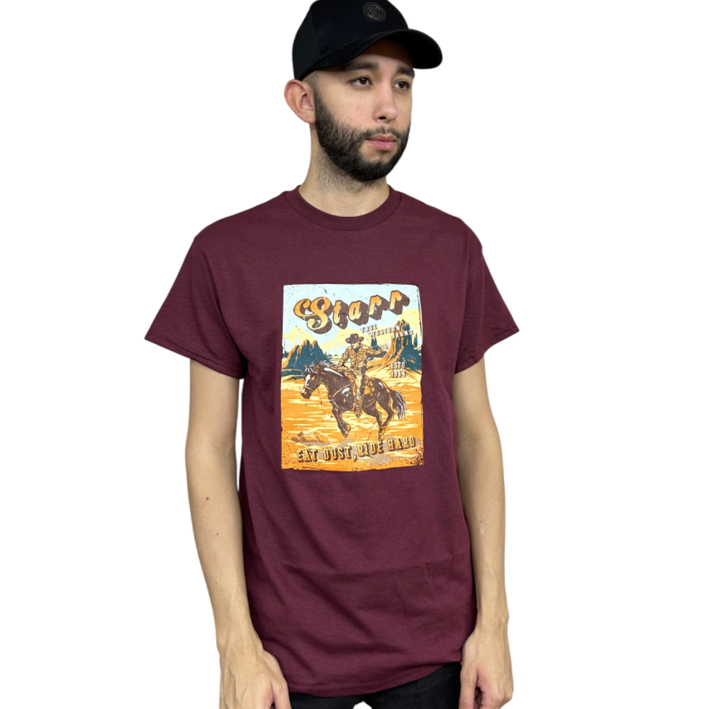 Starr Mens Eat Dust Graphic Short Sleeve T-Shirt Burgundy - EATDUST