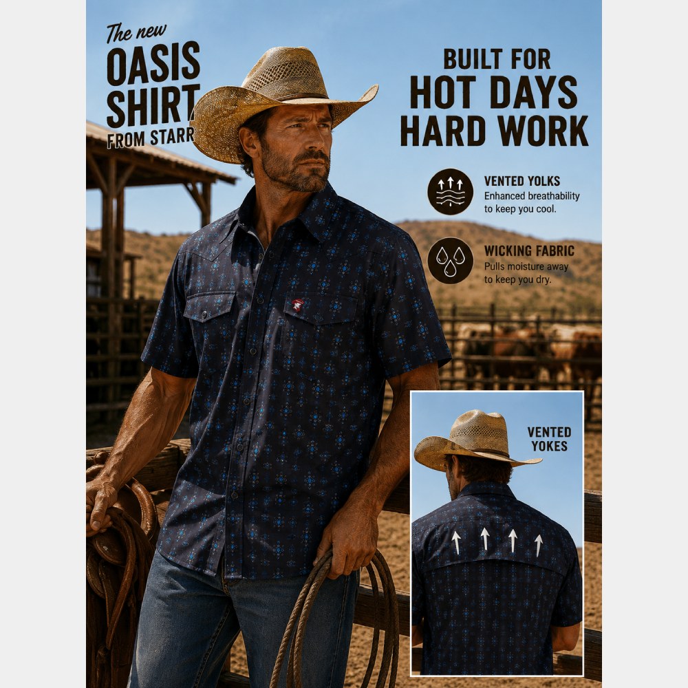 Starr Mens Oasis Vented Snap Short Sleeve Shirt Black/Teal - T01648-BKTL