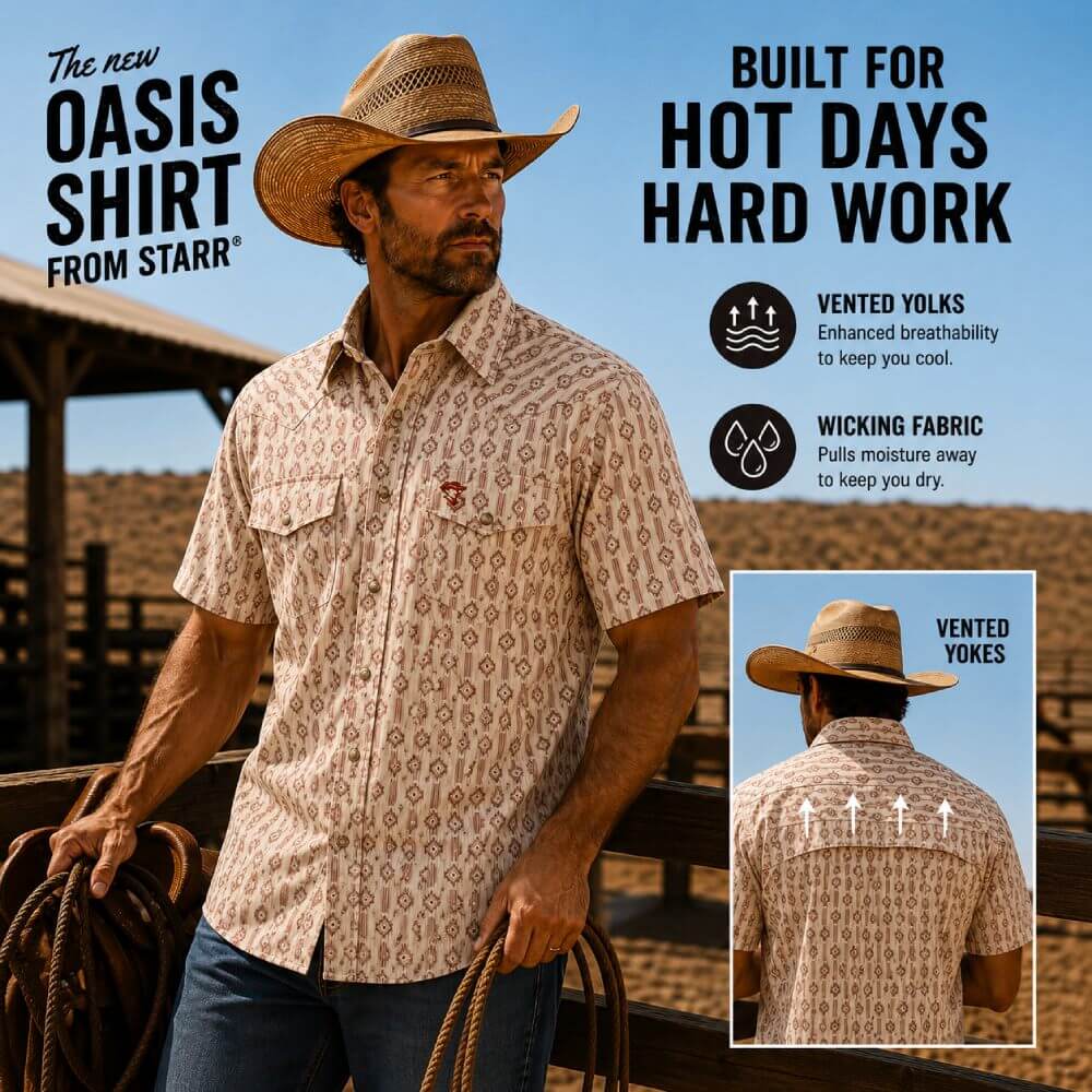 Starr Mens Oasis Vented Snap Short Sleeve Shirt Caramel/Rust - T01648-CRMRST