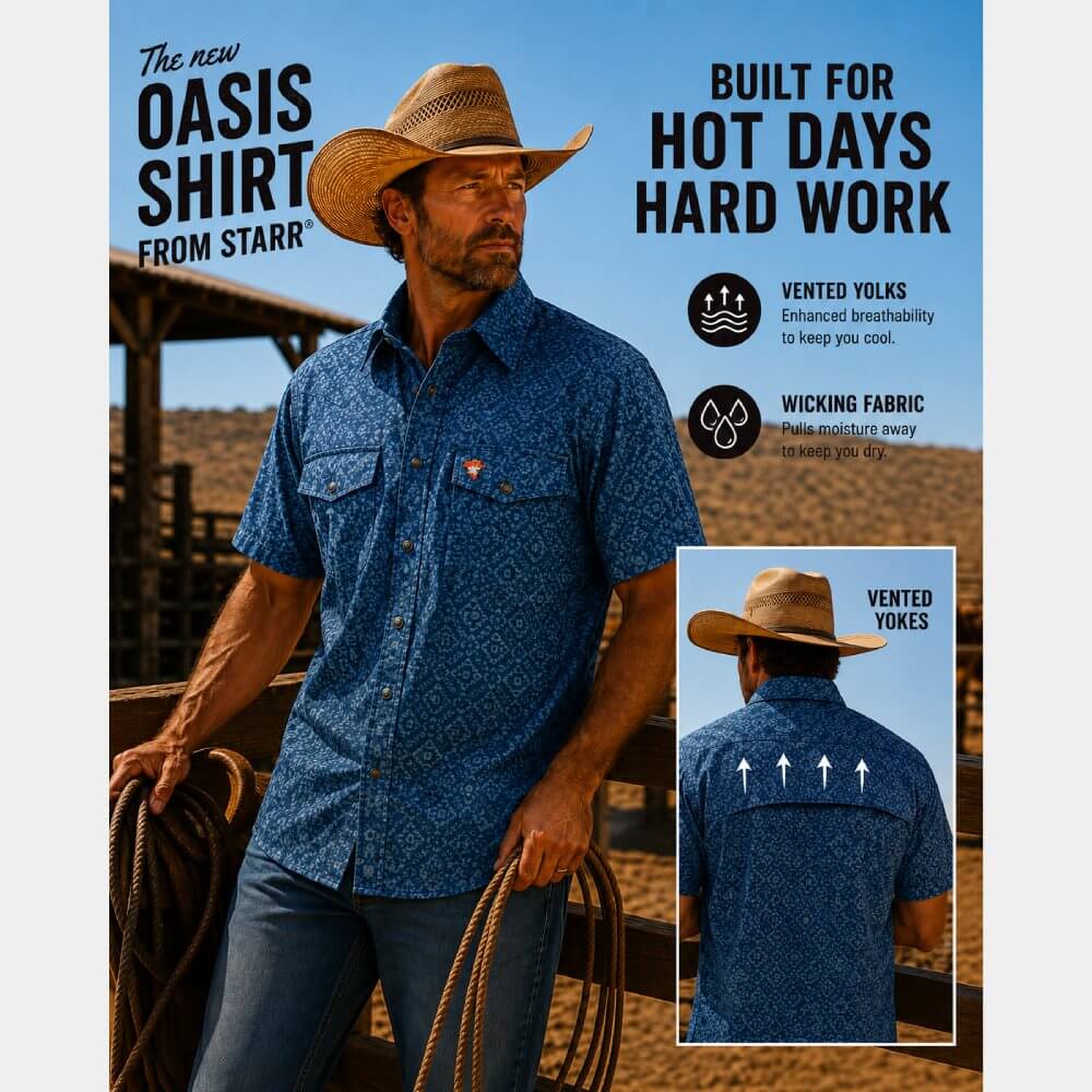 Starr Mens Oasis Vented Snap Short Sleeve Shirt Charcoal/Blue - T01648-CHBL