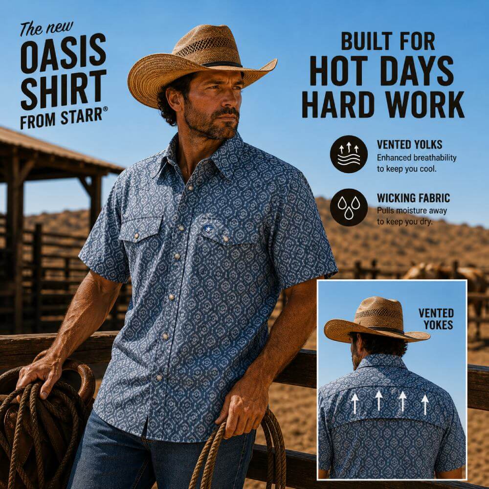 Starr Mens Oasis Vented Snap Short Sleeve Shirt Grey/Aztec - T01648-GRYAZT