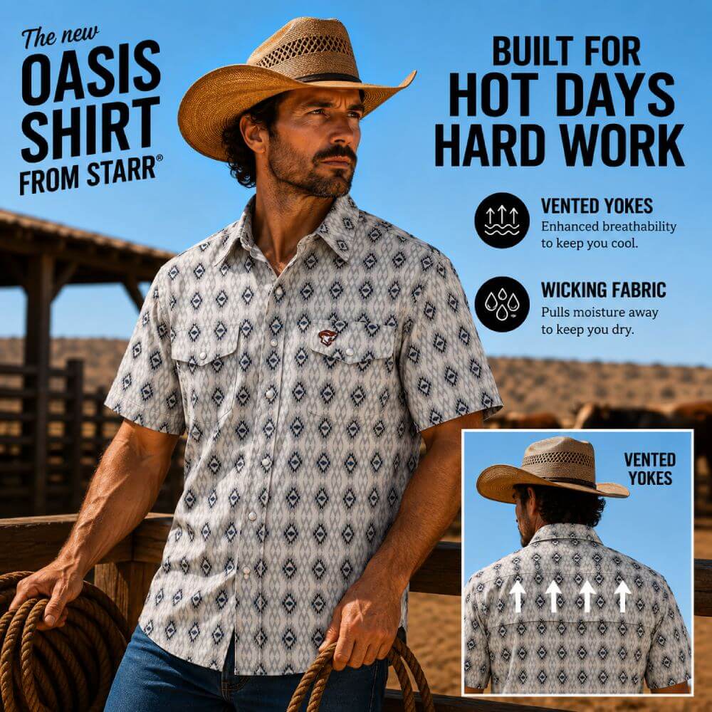 Starr Mens Oasis Vented Snap Short Sleeve Shirt Ivory/Blue - T01648-IVYBL