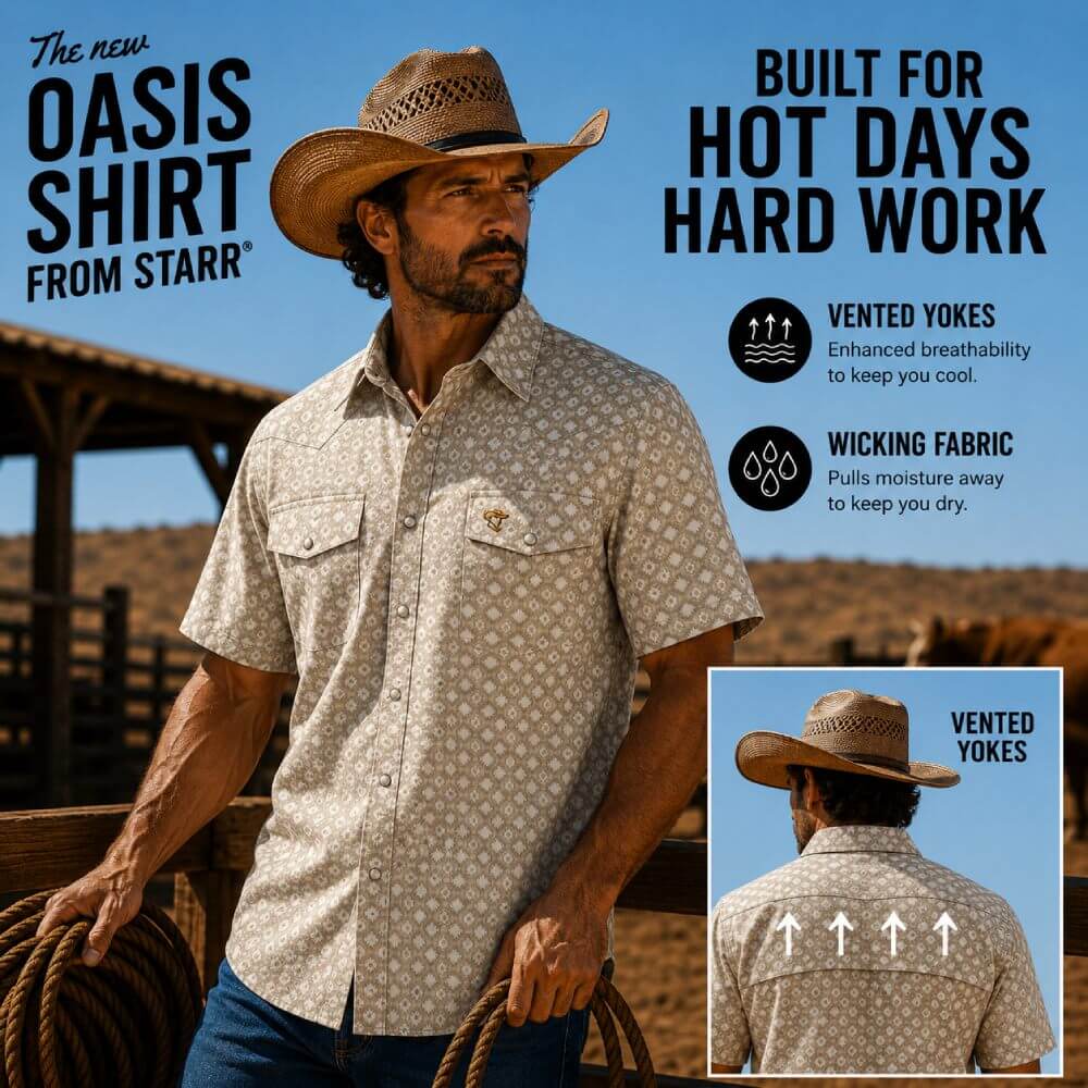 Starr Mens Oasis Vented Snap Short Sleeve Shirt Sand/Beige - T01648-SNDBE