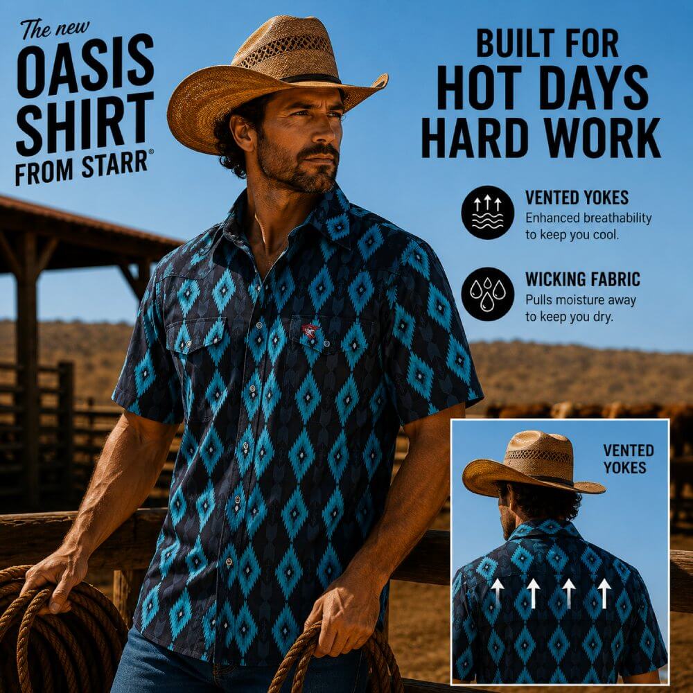 Starr Mens Oasis Vented Snap Short Sleeve Shirt Teal/Black - T01648-TLBLK