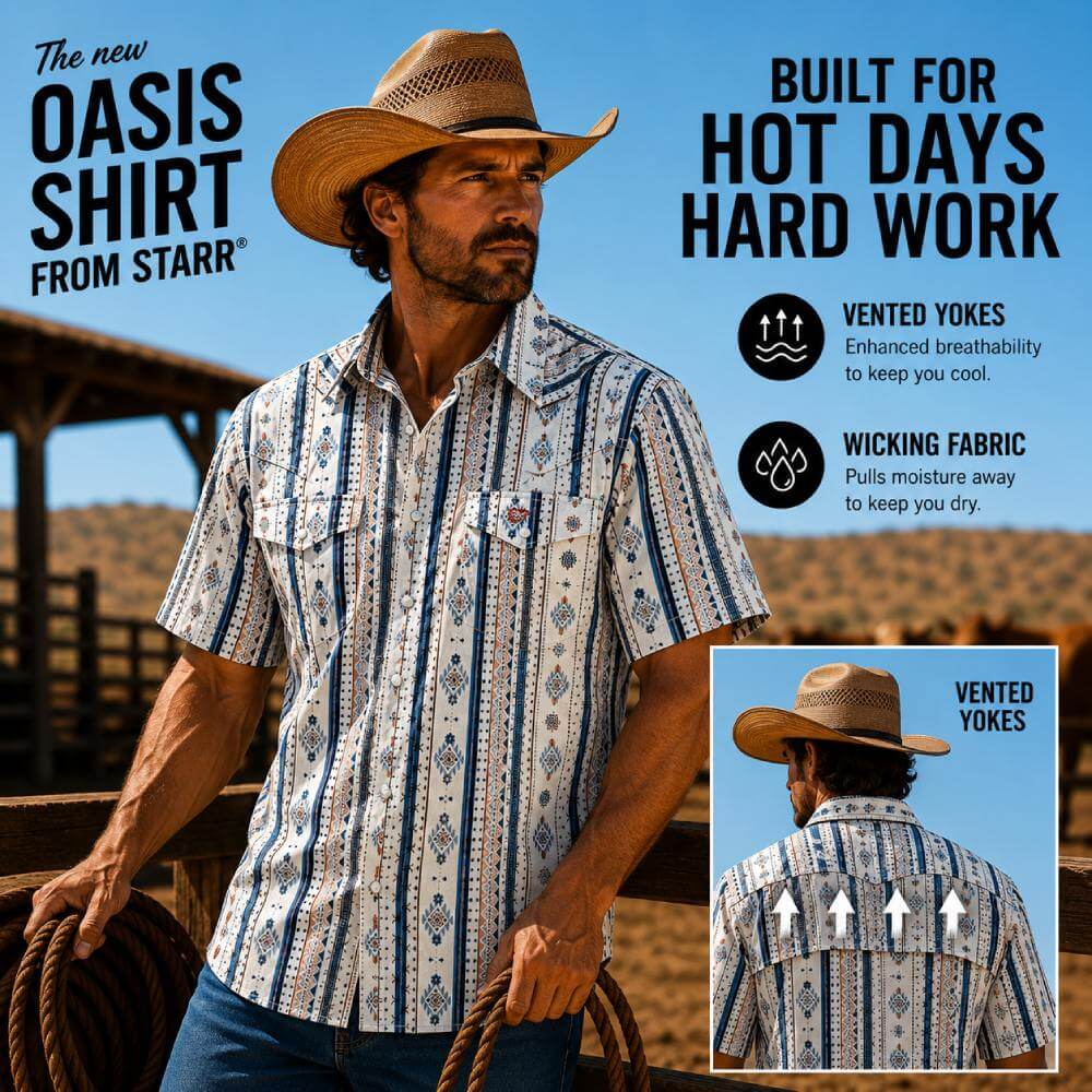 Starr Mens Oasis Vented Snap Short Sleeve Shirt White/Blue - T01648-WHTBL
