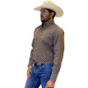 Starr Mens Printed Button Down Long Sleeve Shirt Geo Brown - SWPTBLS-390