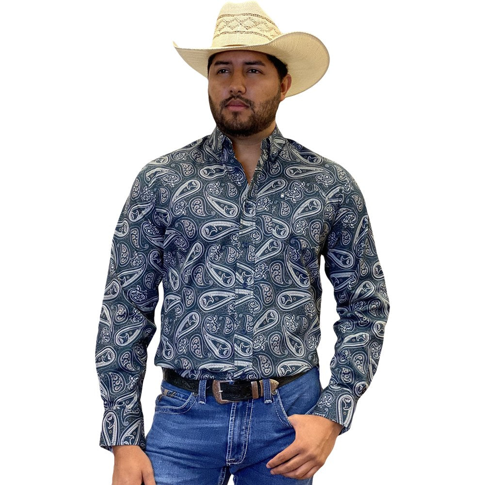 Starr Mens Printed Button Down Long Sleeve Shirt Black Paisley - SWPTBLS-397