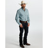 Starr Mens Printed Button Down Long Sleeve Shirt Teal Geo - SWPTBLS-409
